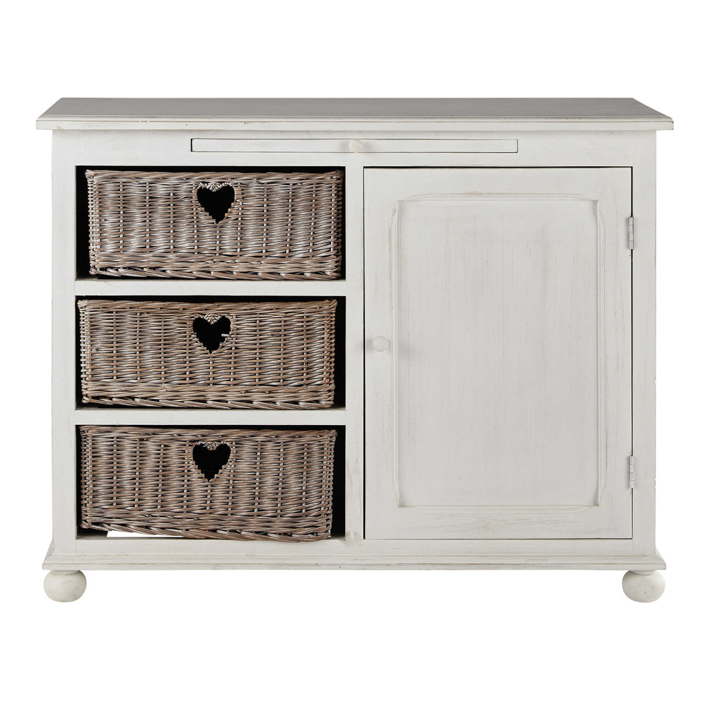 Credenza bassa bianca in legno di paulonia L 110 cm Romance Maisons