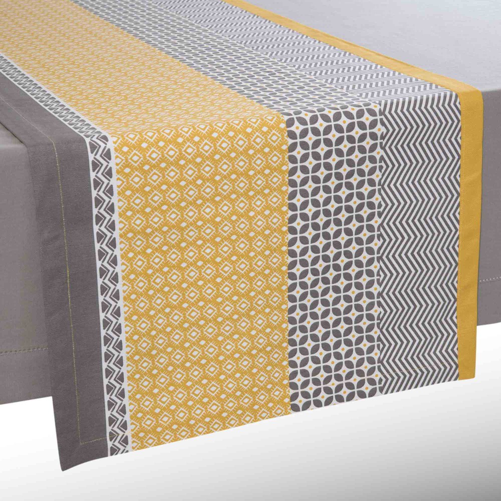 SUNNY cotton table runner, yellow/grey, L 150 cm Maisons du Monde