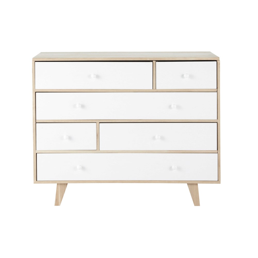 Paulownia wood vintage chest of drawers in white W 100cm Spring ...