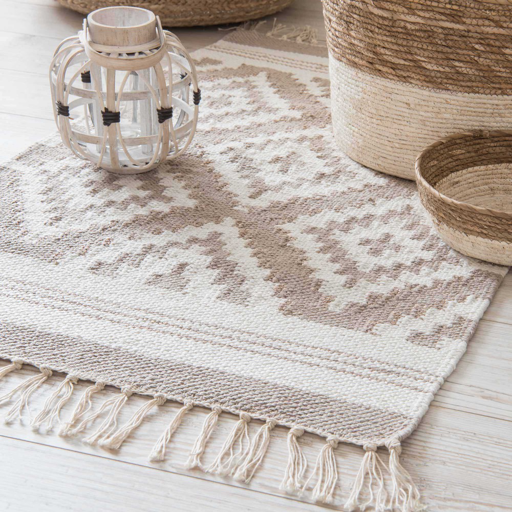  Tapis  en coton  beige motifs jacquard 60x90cm NAVAJO 