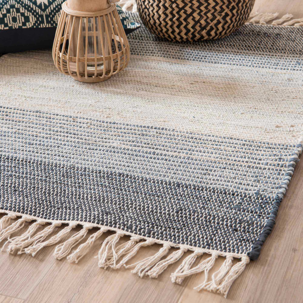 THALA tricolour stripe woven cotton rug 90 x 60 cm | Maisons du Monde